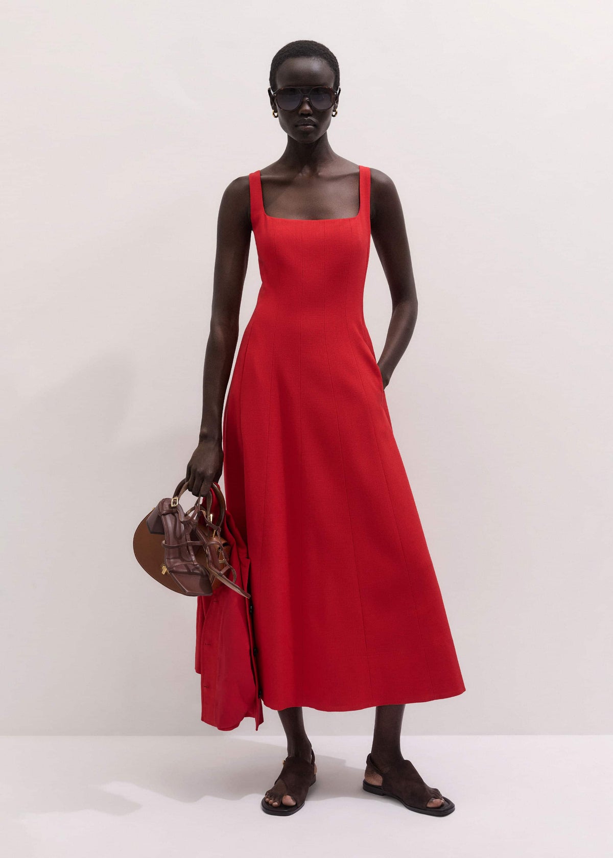 Red Contour Seam Fit + Flare Maxi Dress | ME+EM Clothing