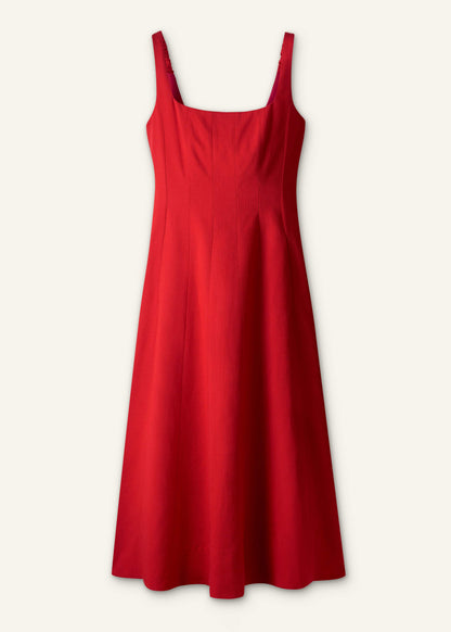 Red Contour Seam Fit + Flare Maxi Dress | ME+EM Clothing