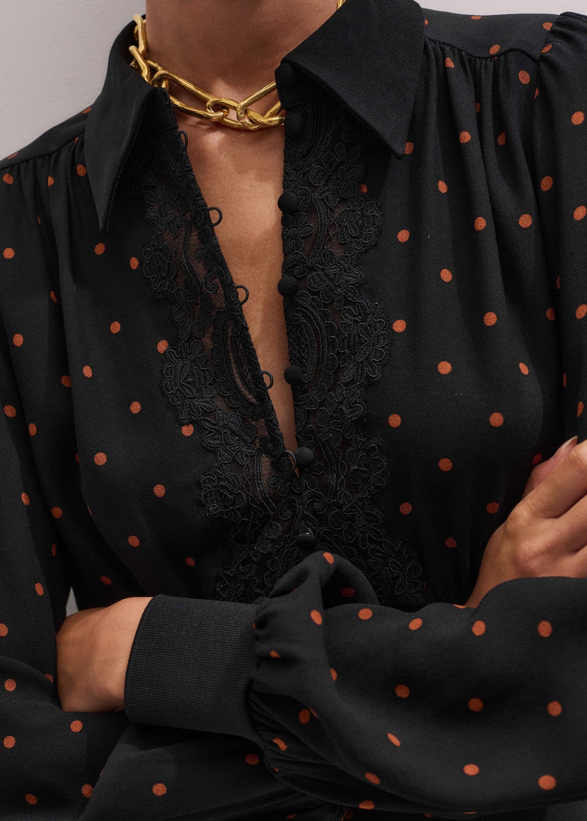 Black Winter Polka Dot Lace Trim Maxi Dress | ME+EM Clothing
