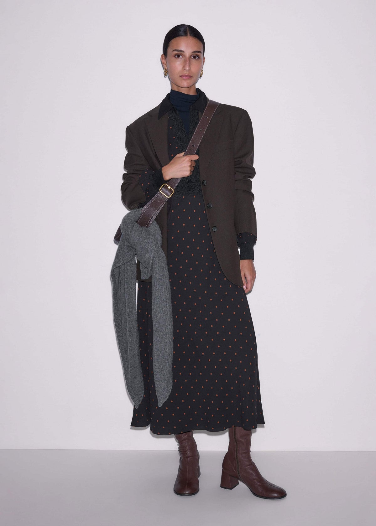 Black Winter Polka Dot Lace Trim Maxi Dress | ME+EM Clothing