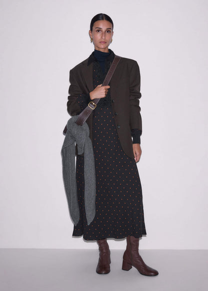 Black Winter Polka Dot Lace Trim Maxi Dress | ME+EM Clothing