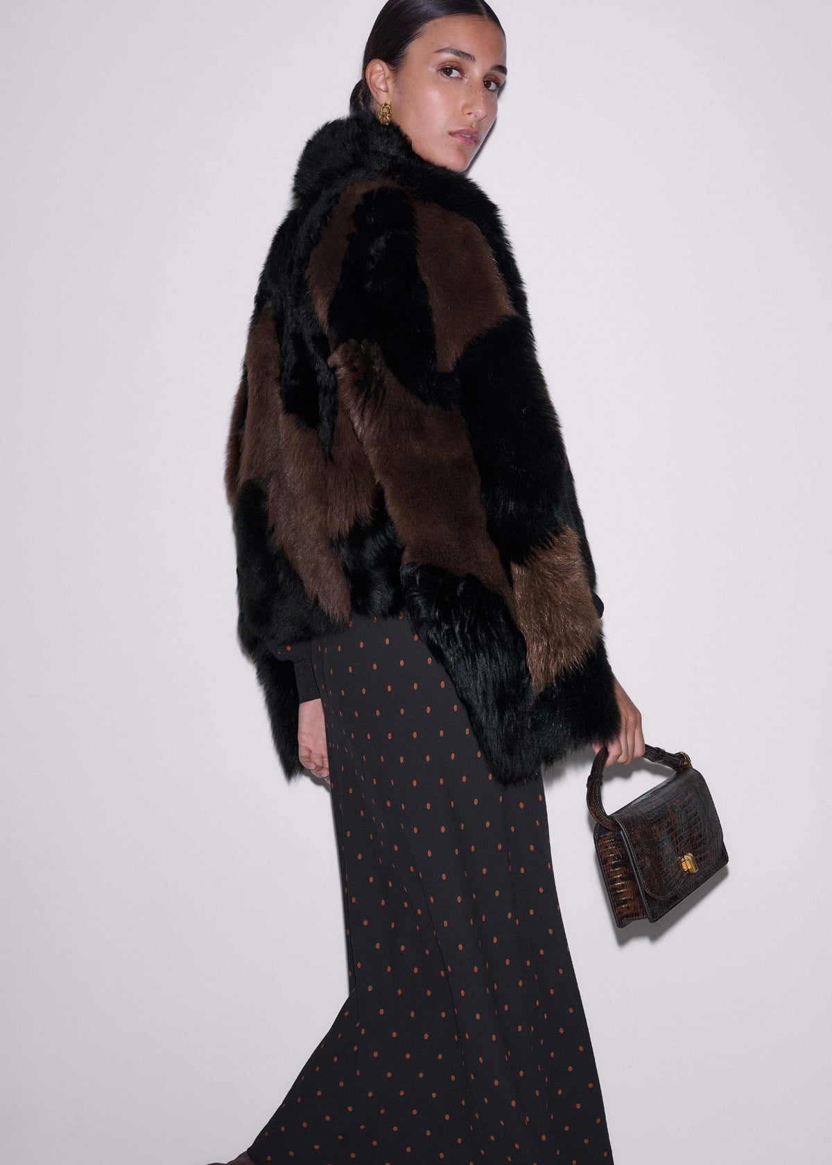Black Winter Polka Dot Lace Trim Maxi Dress | ME+EM Clothing
