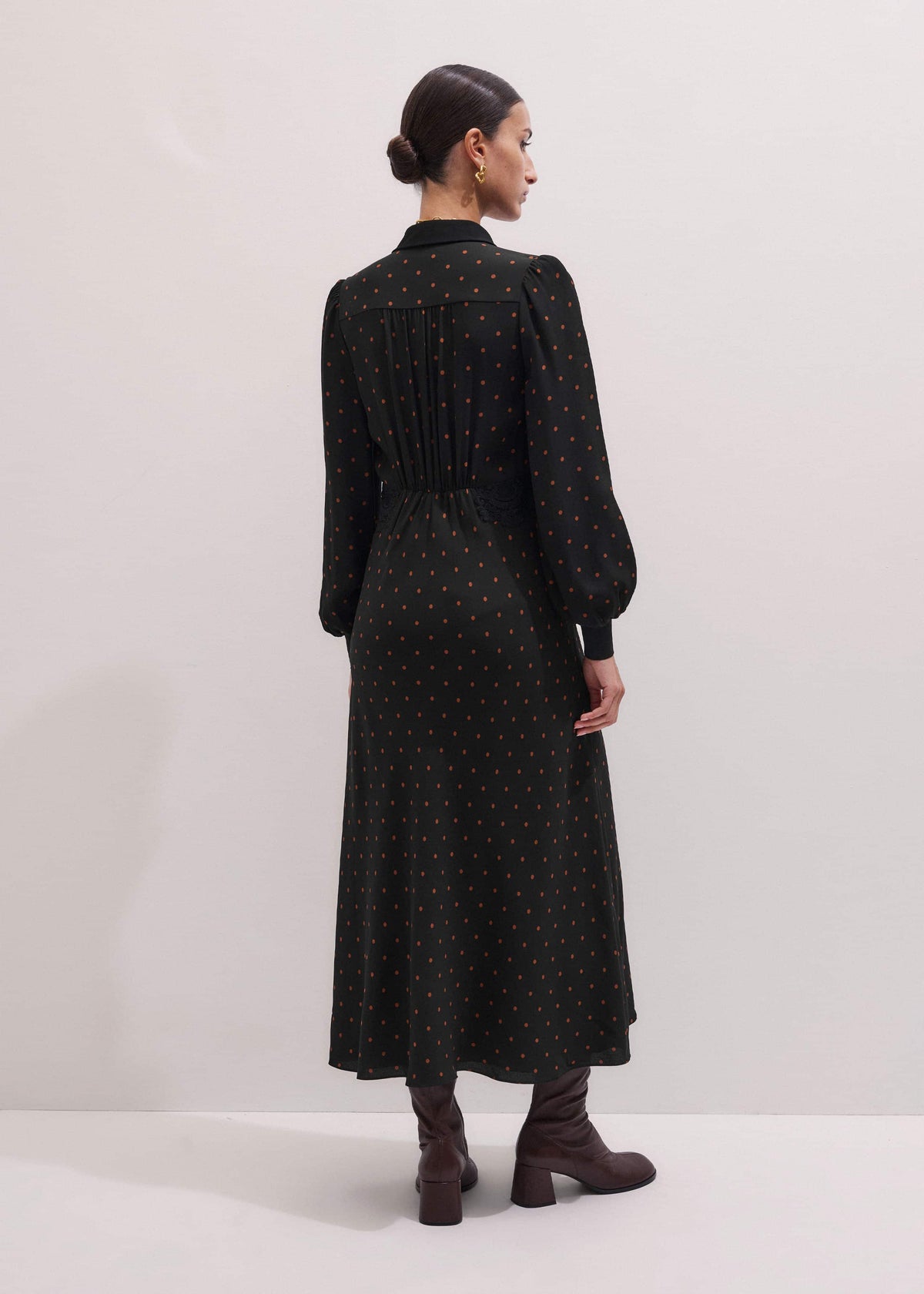 Black Winter Polka Dot Lace Trim Maxi Dress | ME+EM Clothing