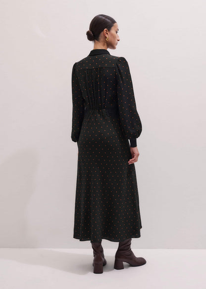 Black Winter Polka Dot Lace Trim Maxi Dress | ME+EM Clothing