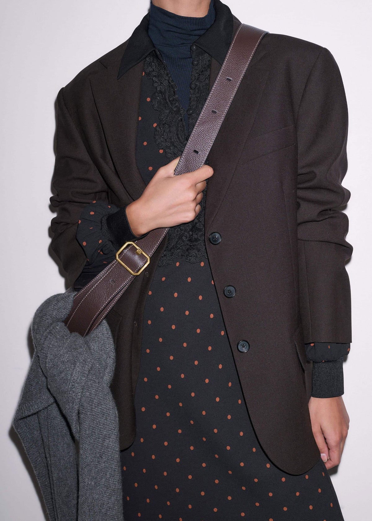 Black Winter Polka Dot Lace Trim Maxi Dress | ME+EM Clothing