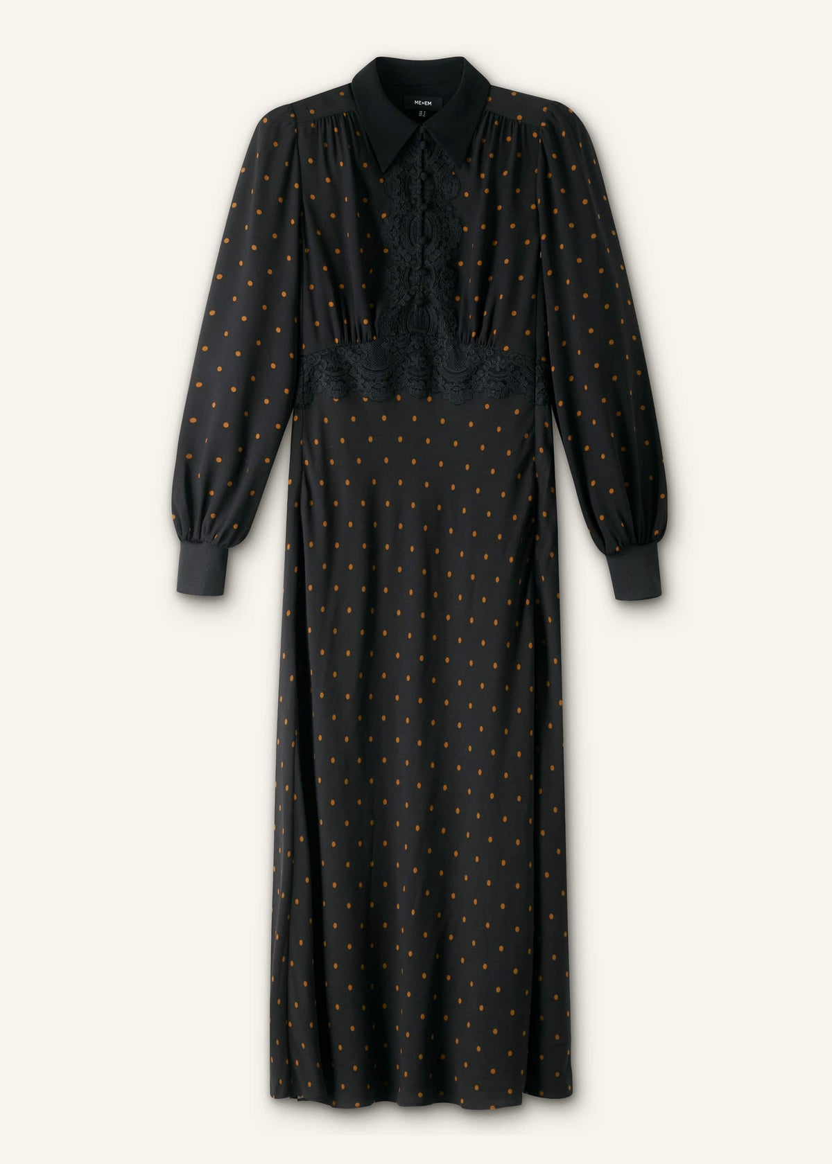 Black Winter Polka Dot Lace Trim Maxi Dress | ME+EM Clothing