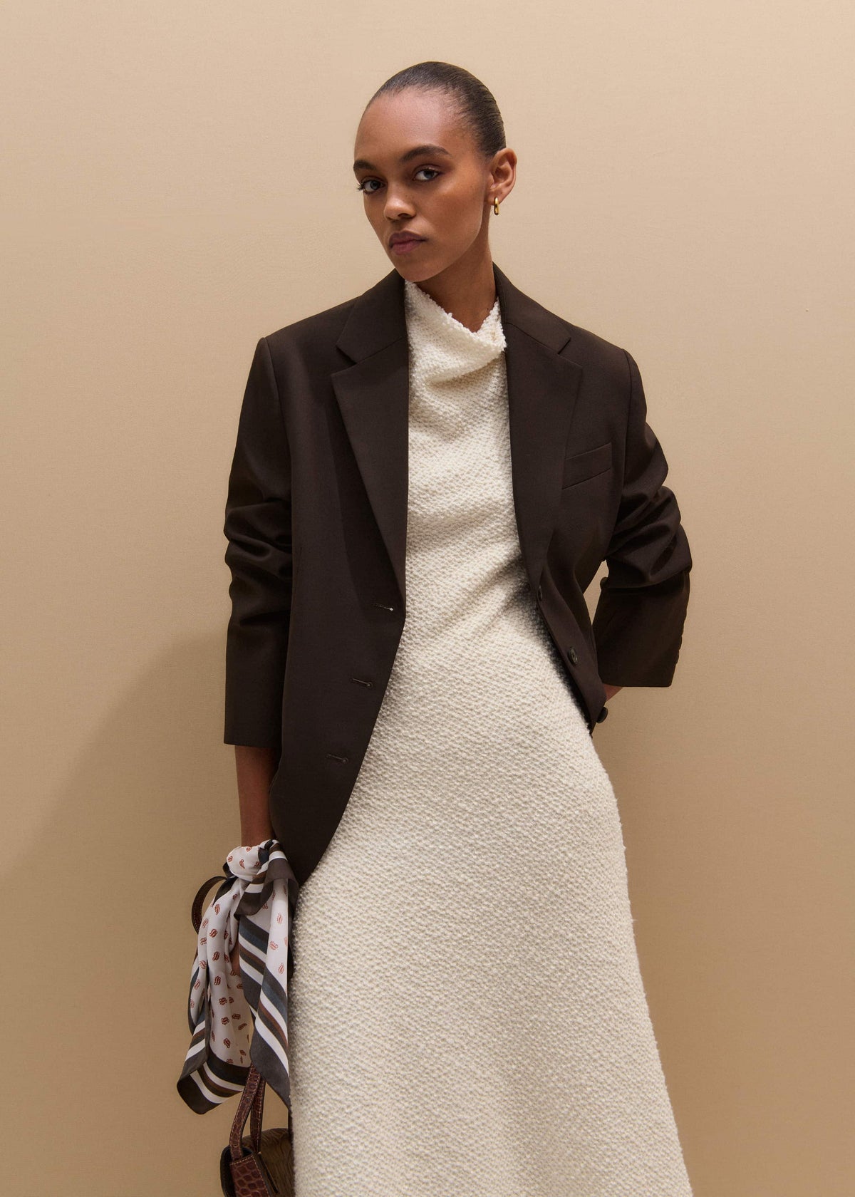 Cream Cowl Neck Fit and Flare Maxi Dress | ME+EM Clothing