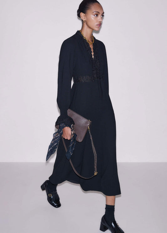 Black Fit + Flare Lace Detail Maxi Dress | ME+EM Clothing