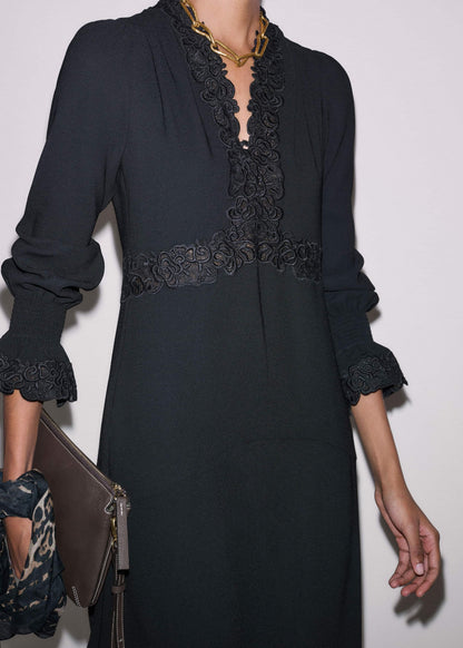 Black Fit + Flare Lace Detail Maxi Dress | ME+EM Clothing