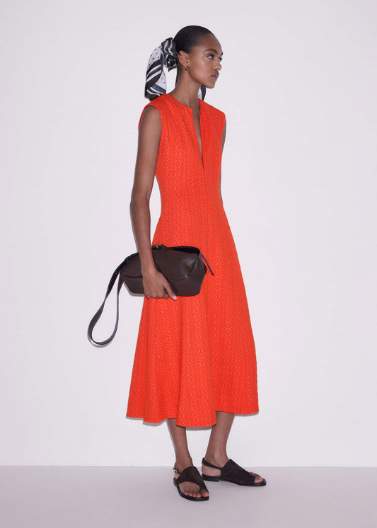 Orange Curling Crosses Jacquard Midi Dress | ME+EM Clothing