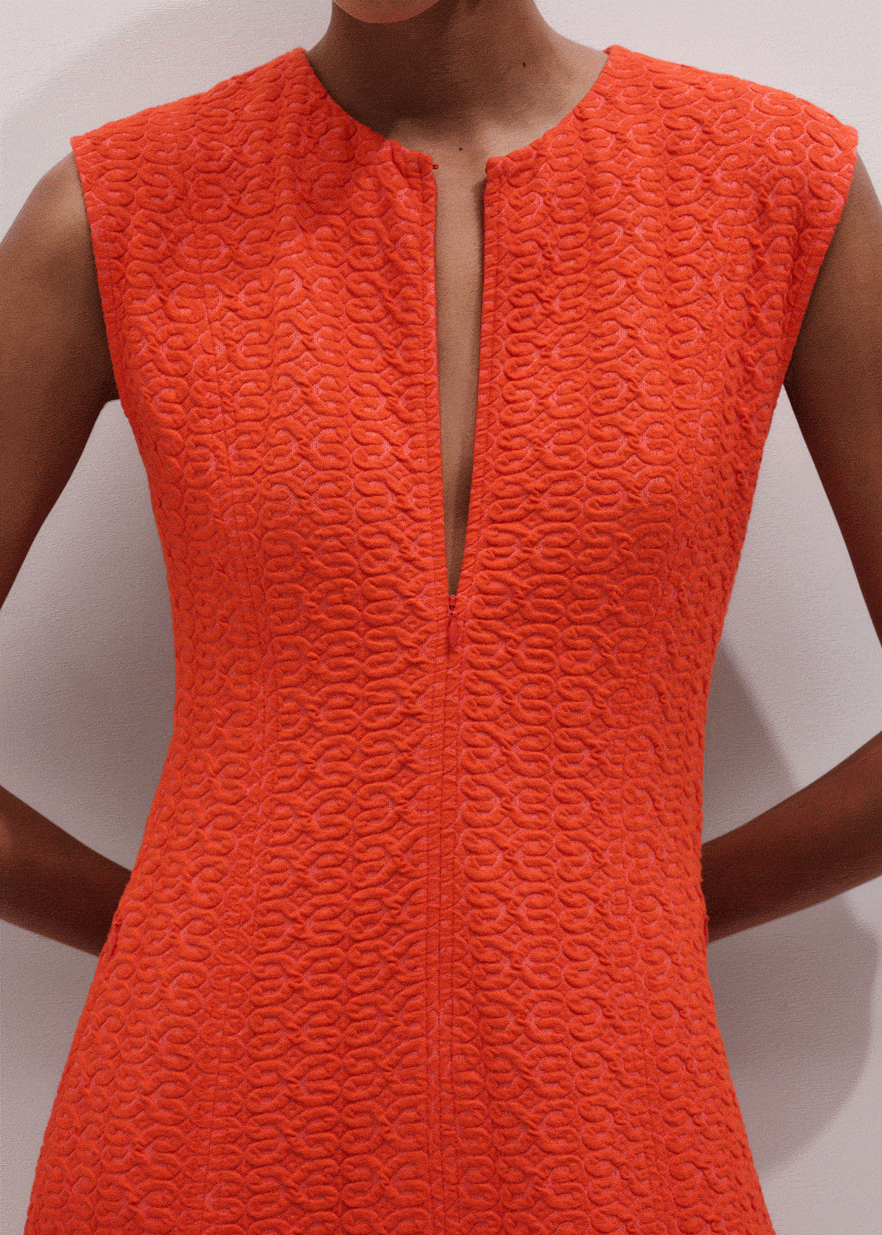 Orange Curling Crosses Jacquard Midi Dress | ME+EM Clothing