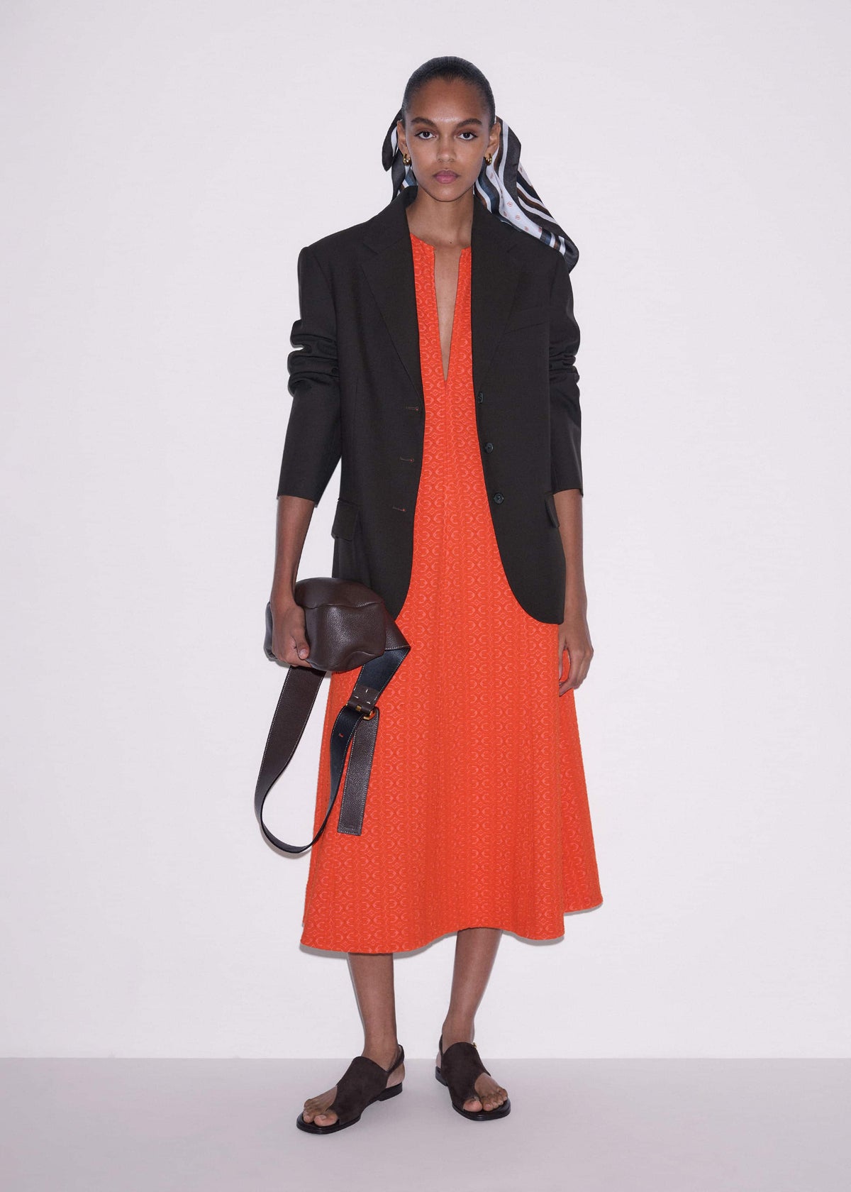 Orange Curling Crosses Jacquard Midi Dress | ME+EM Clothing
