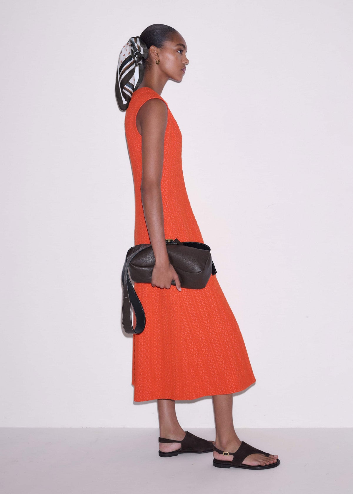 Orange Curling Crosses Jacquard Midi Dress | ME+EM Clothing