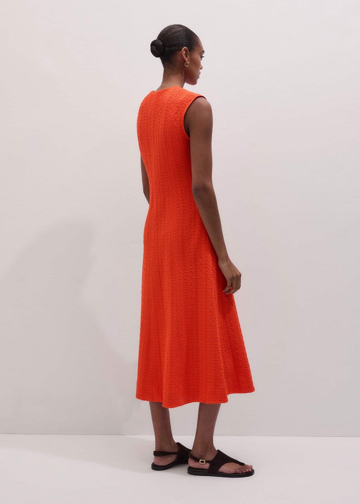 Orange Curling Crosses Jacquard Midi Dress | ME+EM Clothing