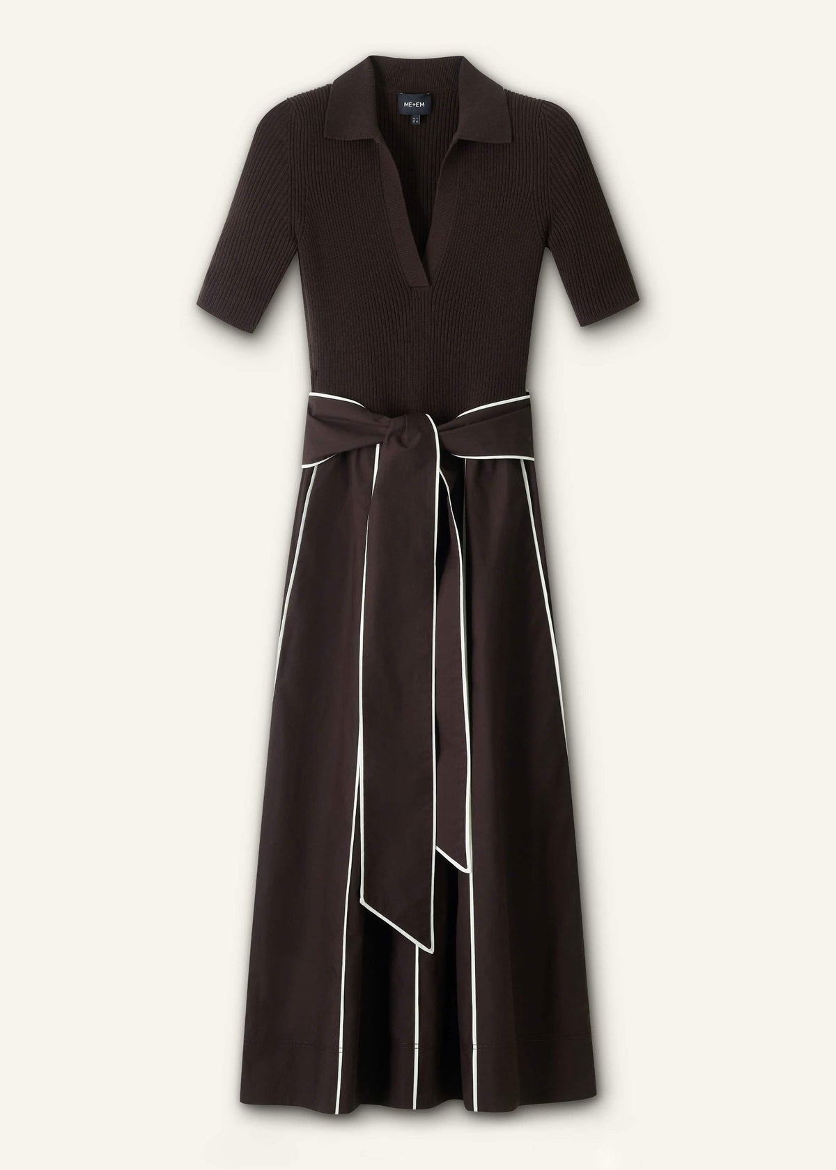 Brown Mixed Media Fit And Flare Midi Dress + Belt | ME+EM Clothing