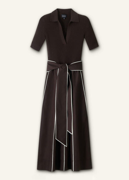 Brown Mixed Media Fit And Flare Midi Dress + Belt | ME+EM Clothing