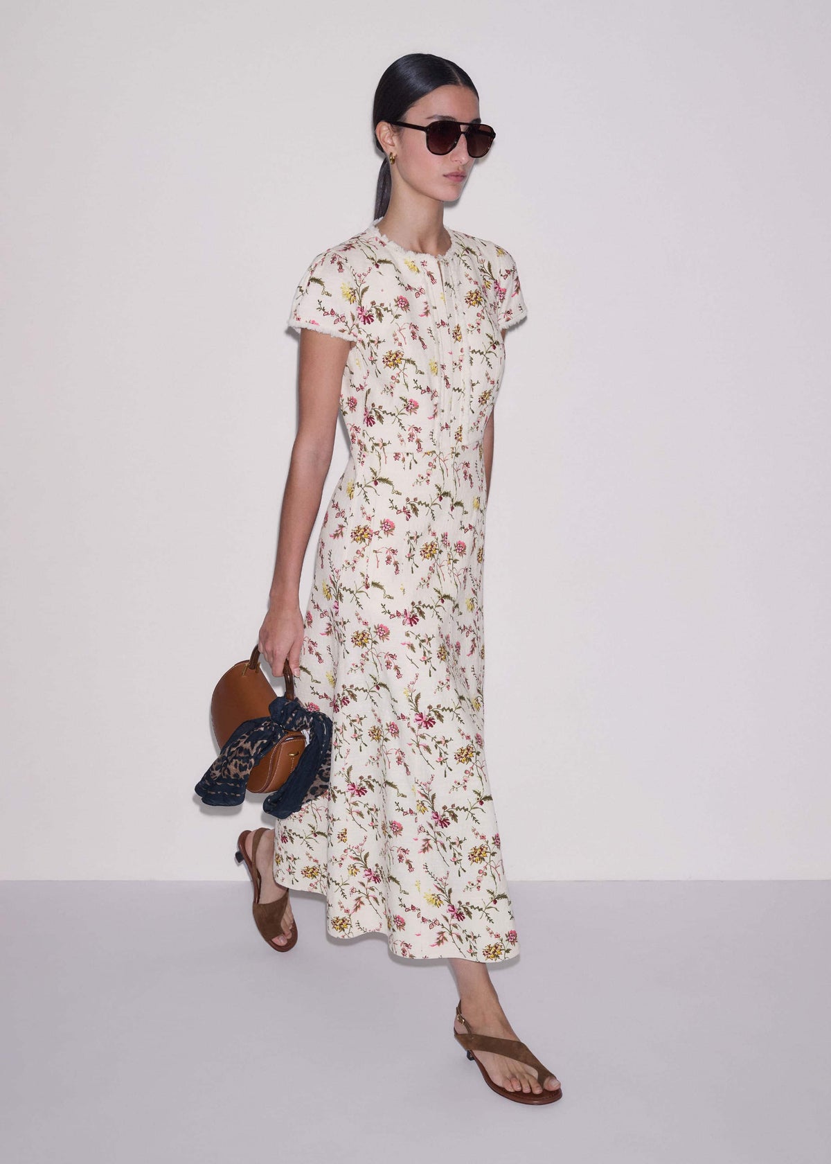 Cream Wild Spring Floral Print Fit + Flare Midi Dress | ME+EM Clothing