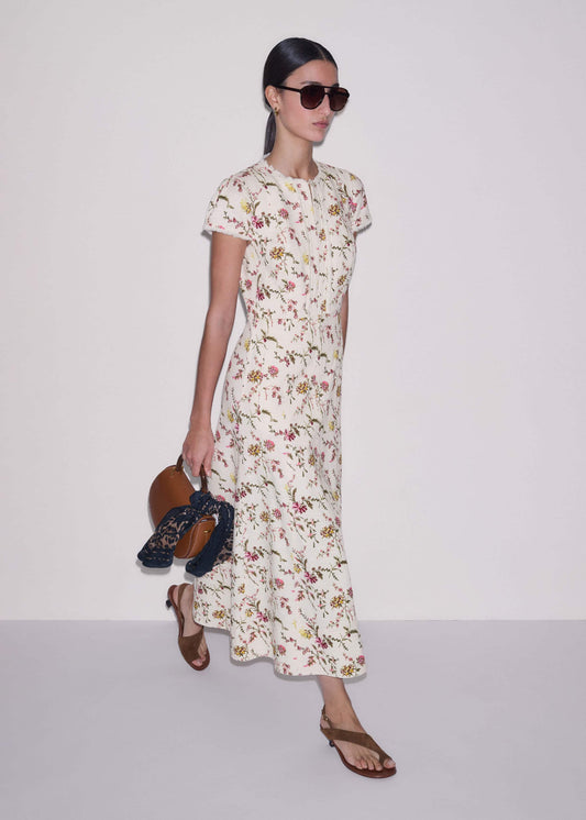 Cream Wild Spring Floral Print Fit + Flare Midi Dress | ME+EM Clothing