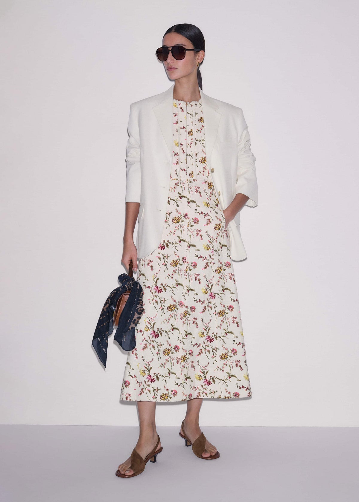 Cream Wild Spring Floral Print Fit + Flare Midi Dress | ME+EM Clothing