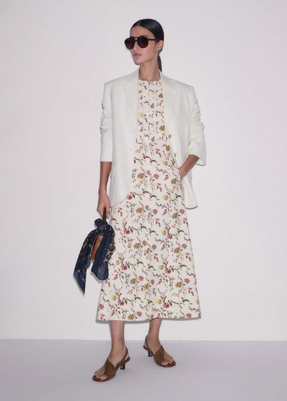 Cream Wild Spring Floral Print Fit + Flare Midi Dress | ME+EM Clothing