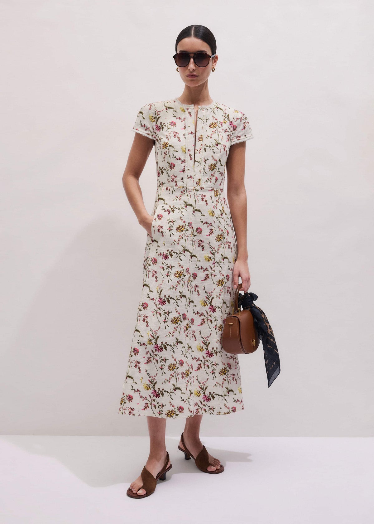 Cream Wild Spring Floral Print Fit + Flare Midi Dress | ME+EM Clothing