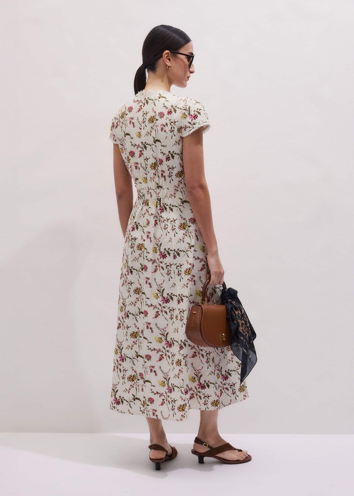 Cream Wild Spring Floral Print Fit + Flare Midi Dress | ME+EM Clothing