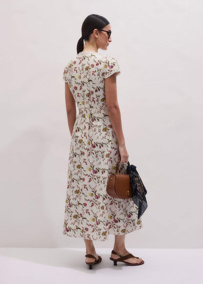 Cream Wild Spring Floral Print Fit + Flare Midi Dress | ME+EM Clothing