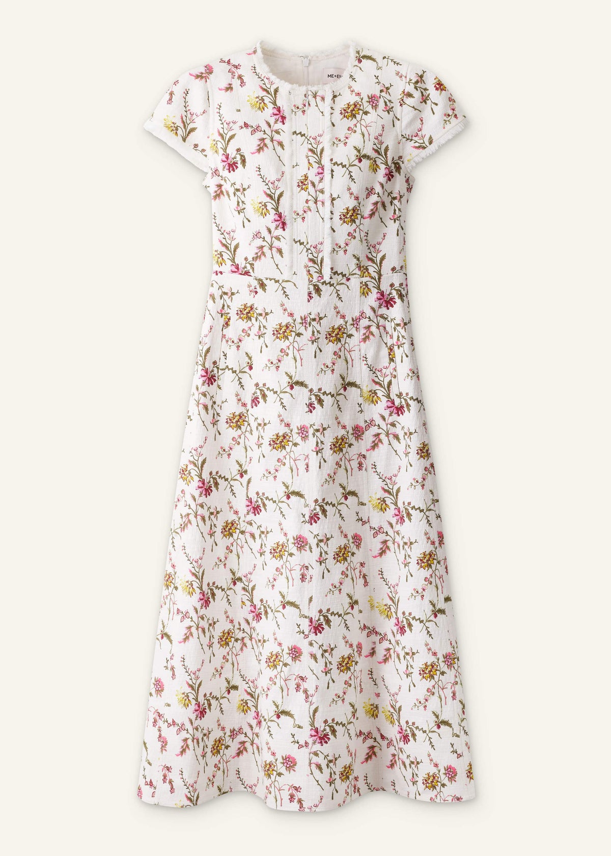 Cream Wild Spring Floral Print Fit + Flare Midi Dress | ME+EM Clothing