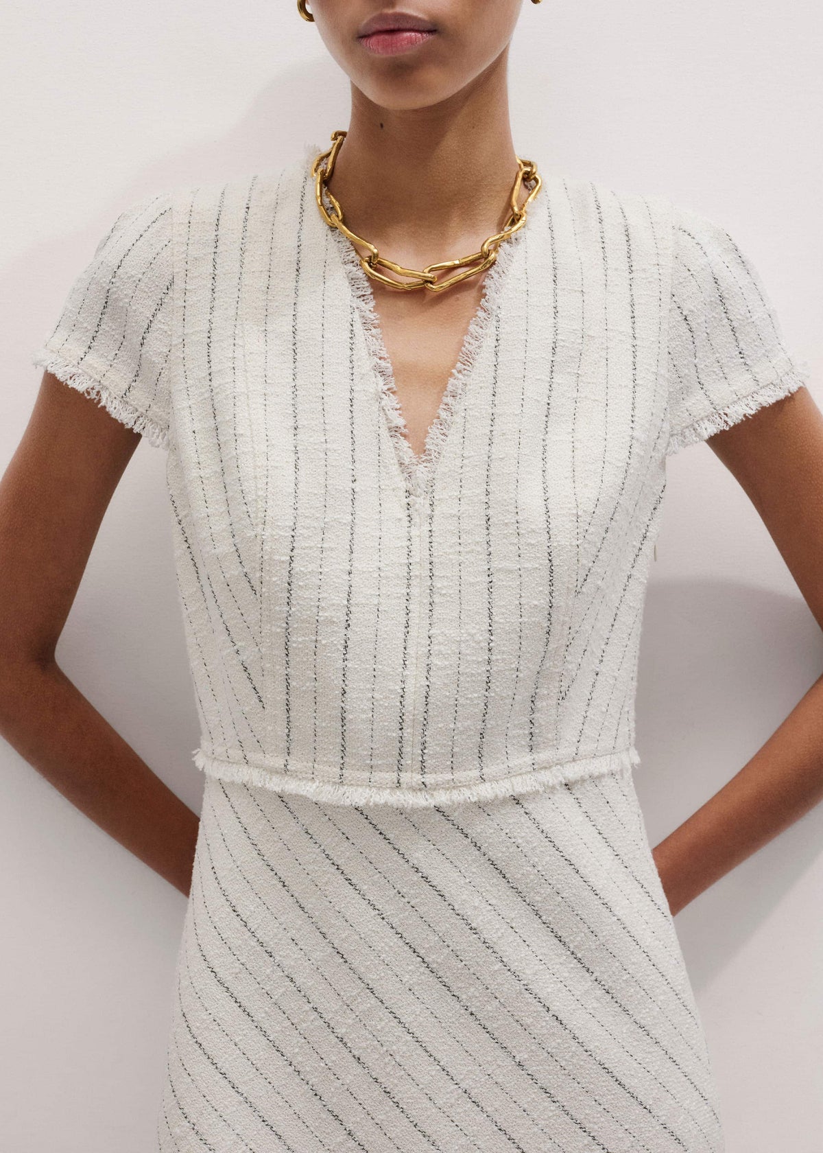 Ivory Striped Fit + Flare Midi Dress | ME+EM Clothing