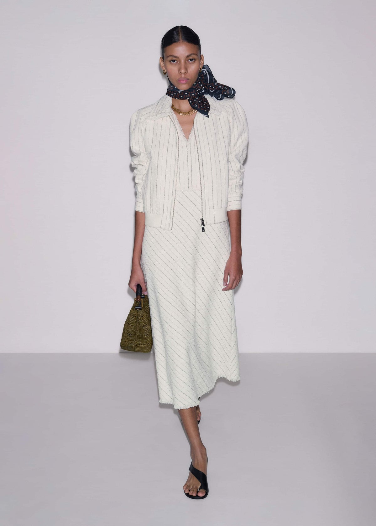 Ivory Striped Fit + Flare Midi Dress | ME+EM Clothing