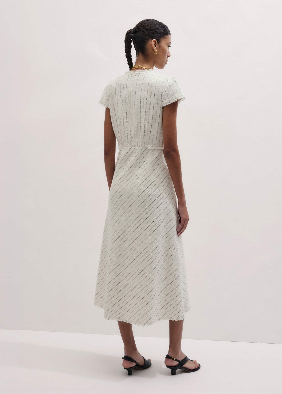 Ivory Striped Fit + Flare Midi Dress | ME+EM Clothing