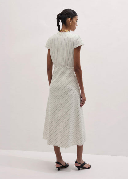 Ivory Striped Fit + Flare Midi Dress | ME+EM Clothing