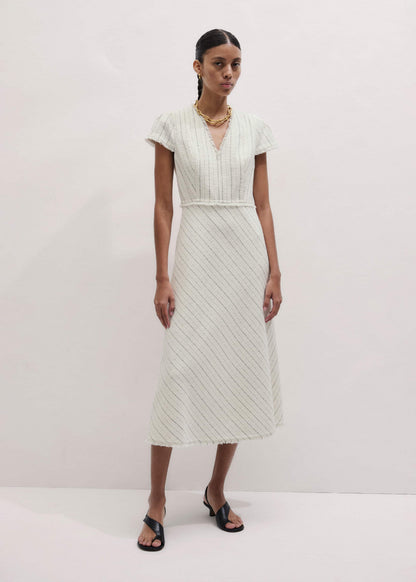 Ivory Striped Fit + Flare Midi Dress | ME+EM Clothing