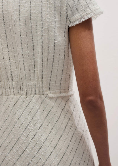 Ivory Striped Fit + Flare Midi Dress | ME+EM Clothing
