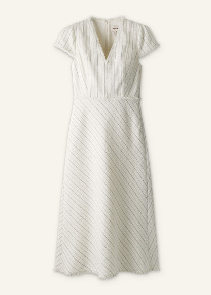 Ivory Striped Fit + Flare Midi Dress | ME+EM Clothing