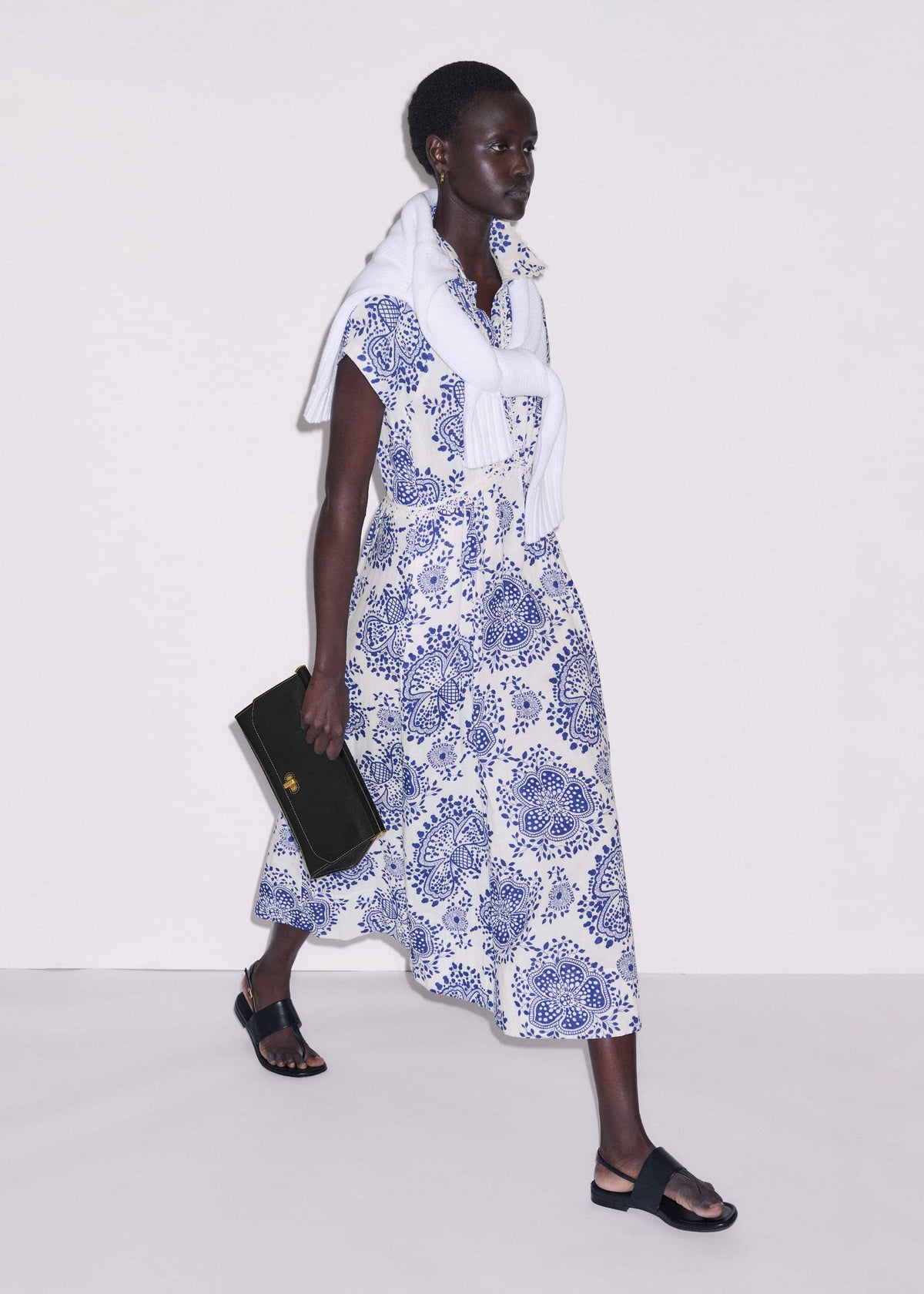 White Cheesecloth Fit + Flare In-Full-Bloom Print Midi Dress | ME+EM Clothing