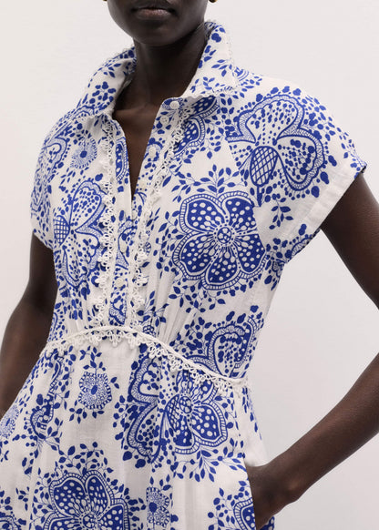 White Cheesecloth Fit + Flare In-Full-Bloom Print Midi Dress | ME+EM Clothing