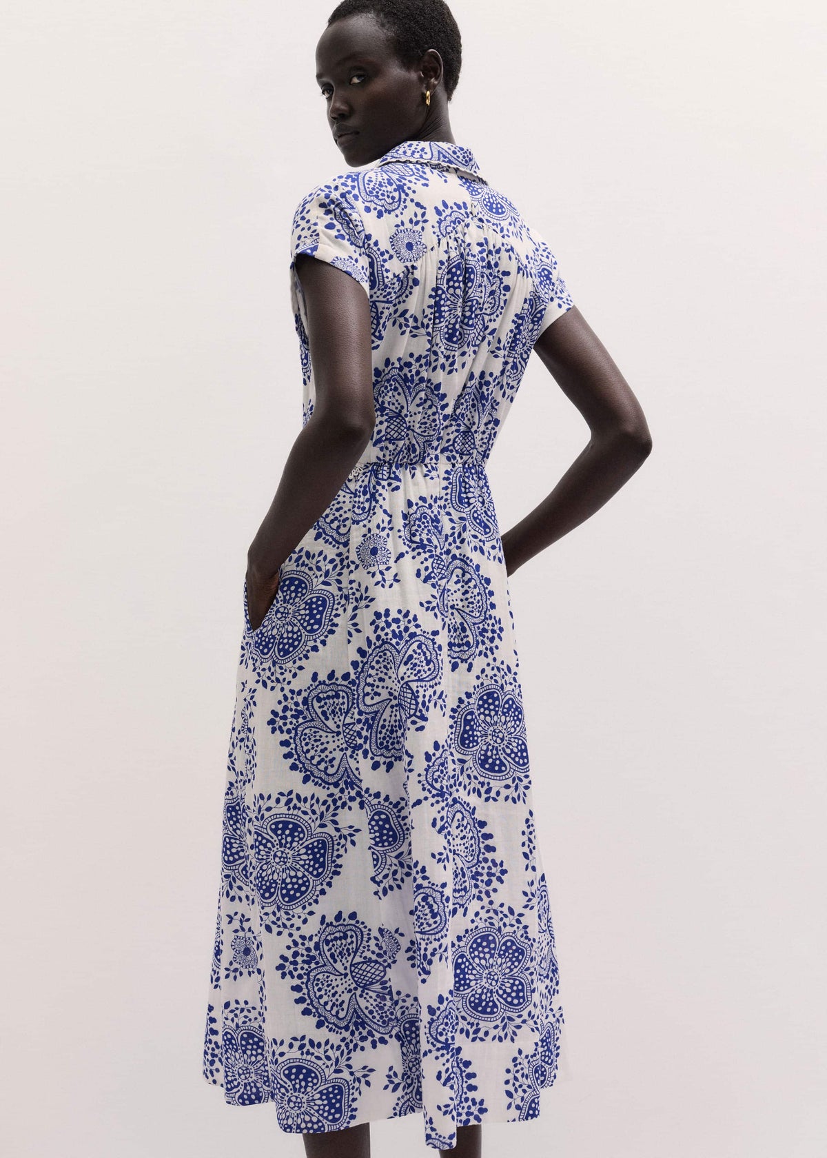White Cheesecloth Fit + Flare In-Full-Bloom Print Midi Dress | ME+EM Clothing