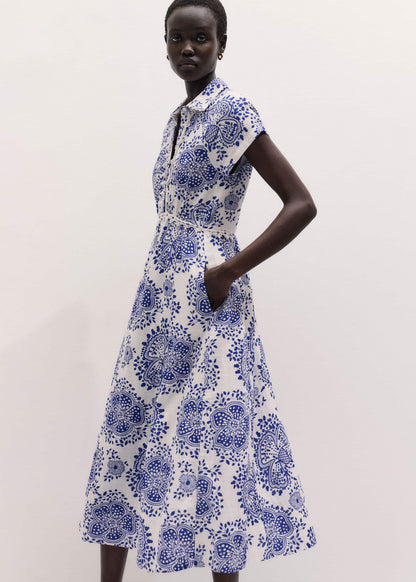 White Cheesecloth Fit + Flare In-Full-Bloom Print Midi Dress | ME+EM Clothing