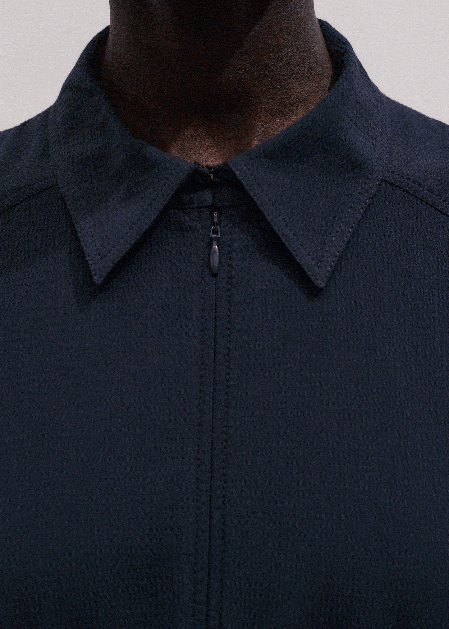 Navy Cotton Seersucker Fit + Flare Midi Dress | ME+EM Clothing