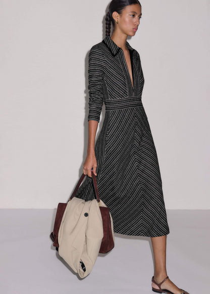 Black Stripe Tweed Midi Dress | ME+EM Clothing