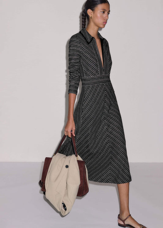 Black Stripe Tweed Midi Dress | ME+EM Clothing