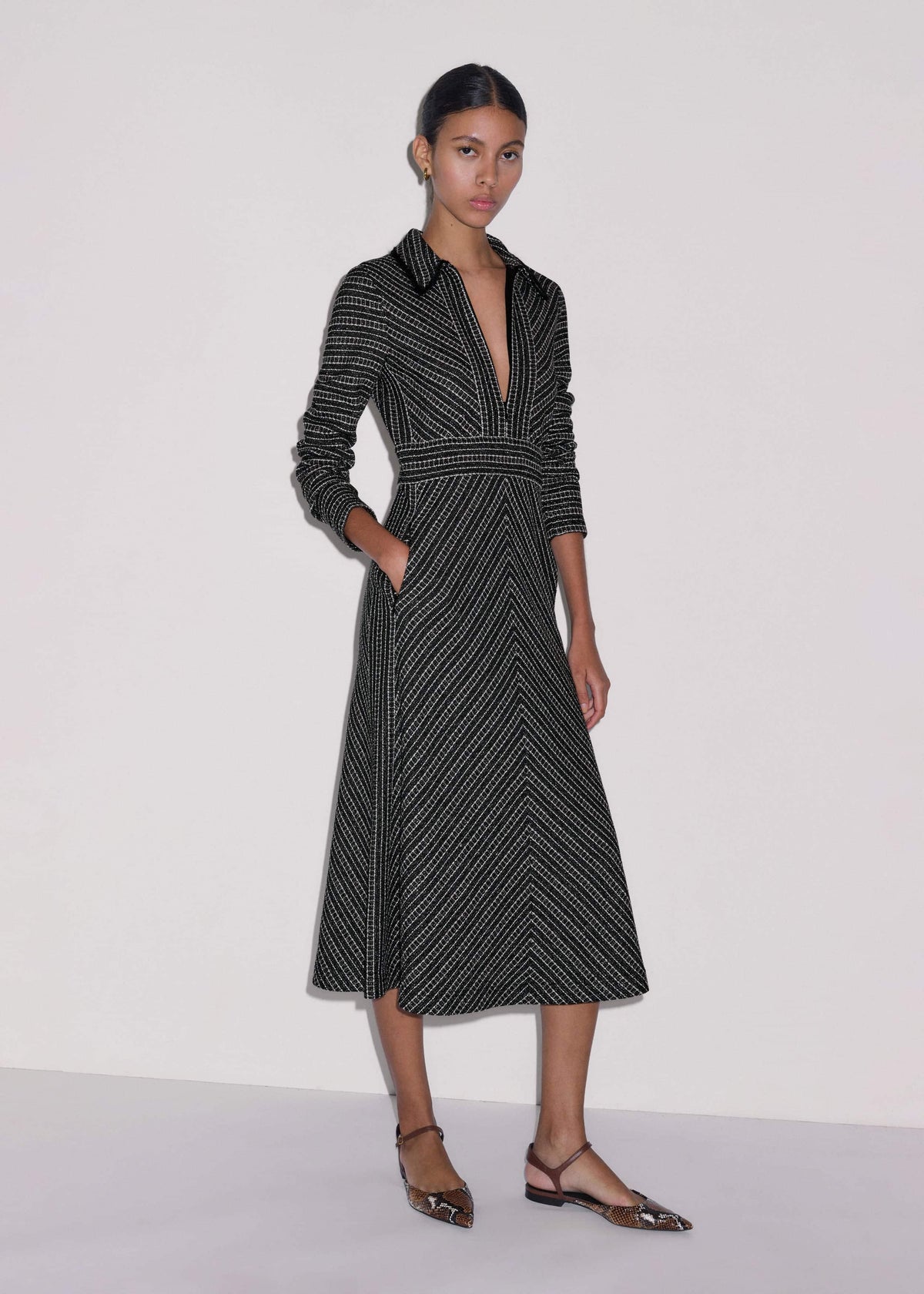 Black Stripe Tweed Midi Dress | ME+EM Clothing