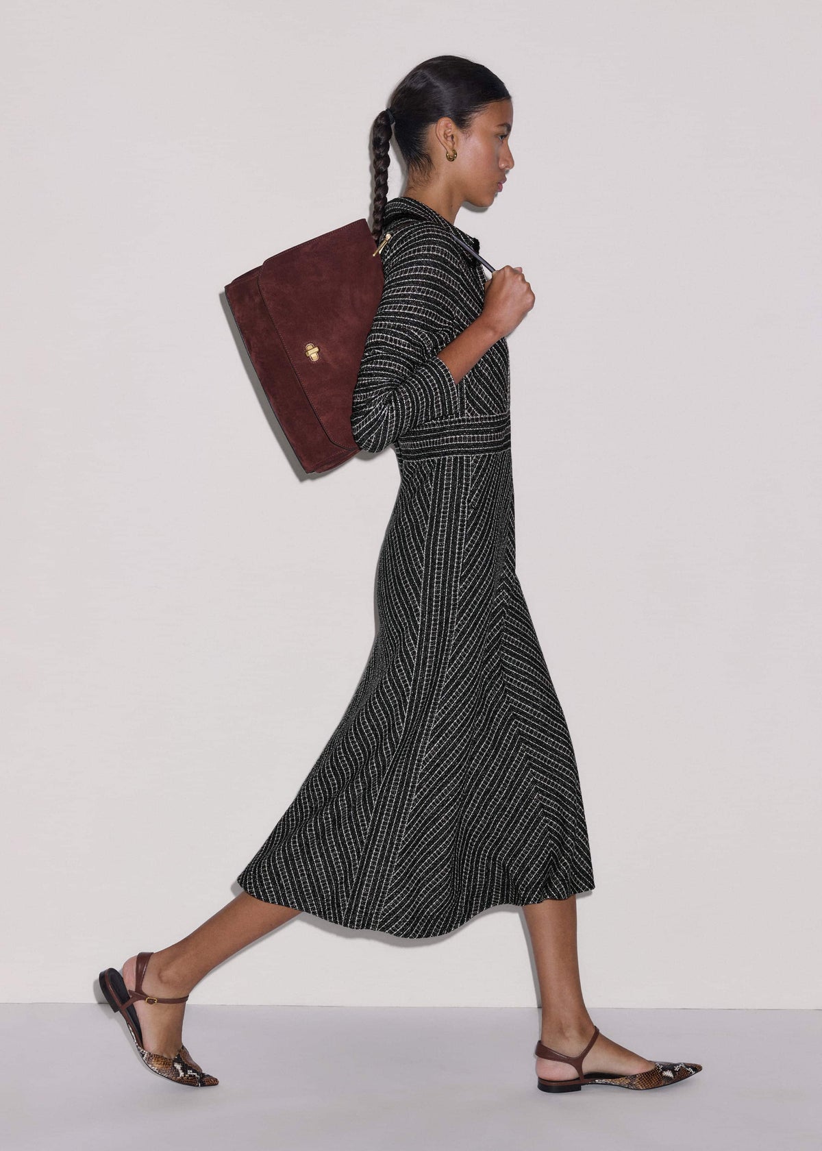 Black Stripe Tweed Midi Dress | ME+EM Clothing