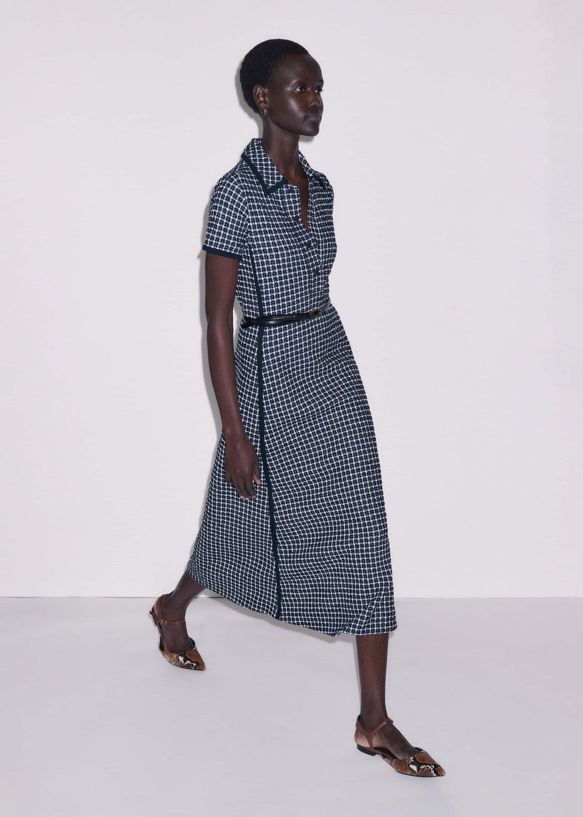 Navy Textured Midi Dress + Belt | ME+EM Clothing