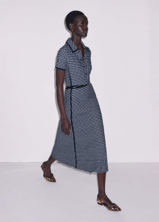 Navy Textured Midi Dress + Belt | ME+EM Clothing