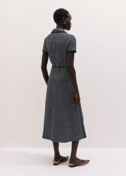 Navy Textured Midi Dress + Belt | ME+EM Clothing