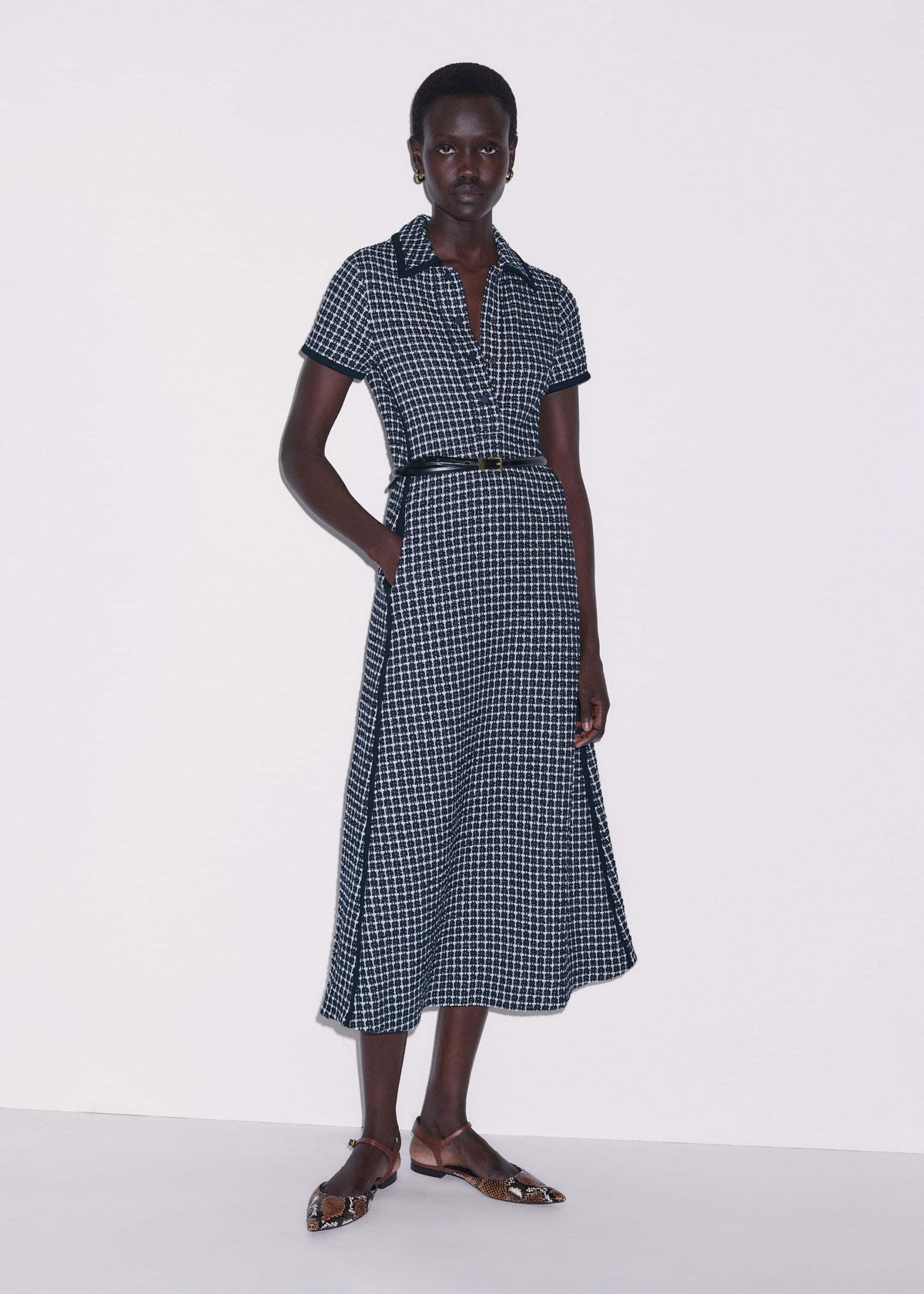 Navy Textured Midi Dress + Belt | ME+EM Clothing