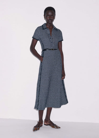 Navy Textured Midi Dress + Belt | ME+EM Clothing