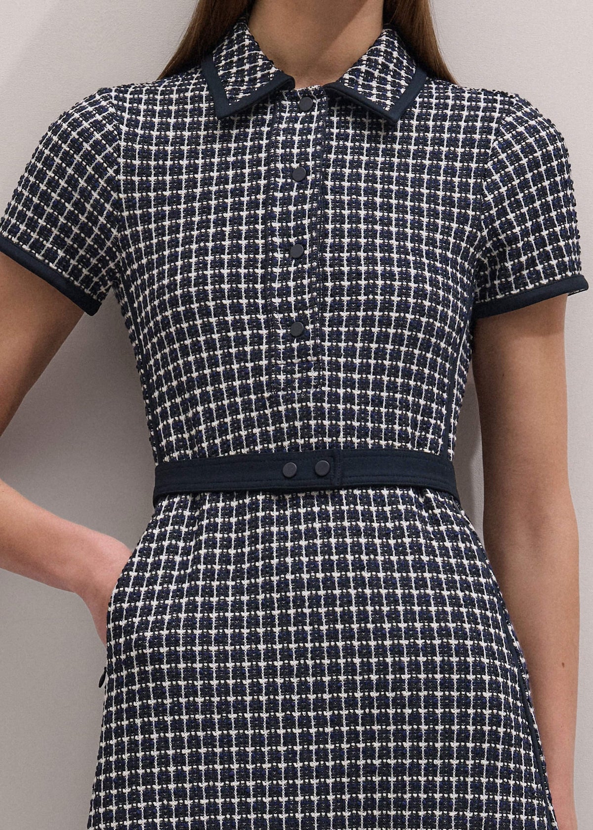Navy Textured Midi Dress + Belt | ME+EM Clothing
